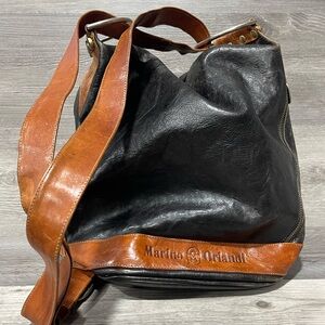 Marino Orlandi Italian Leather Purse Bucket Satchel Shoulder's Bag Brown & Black